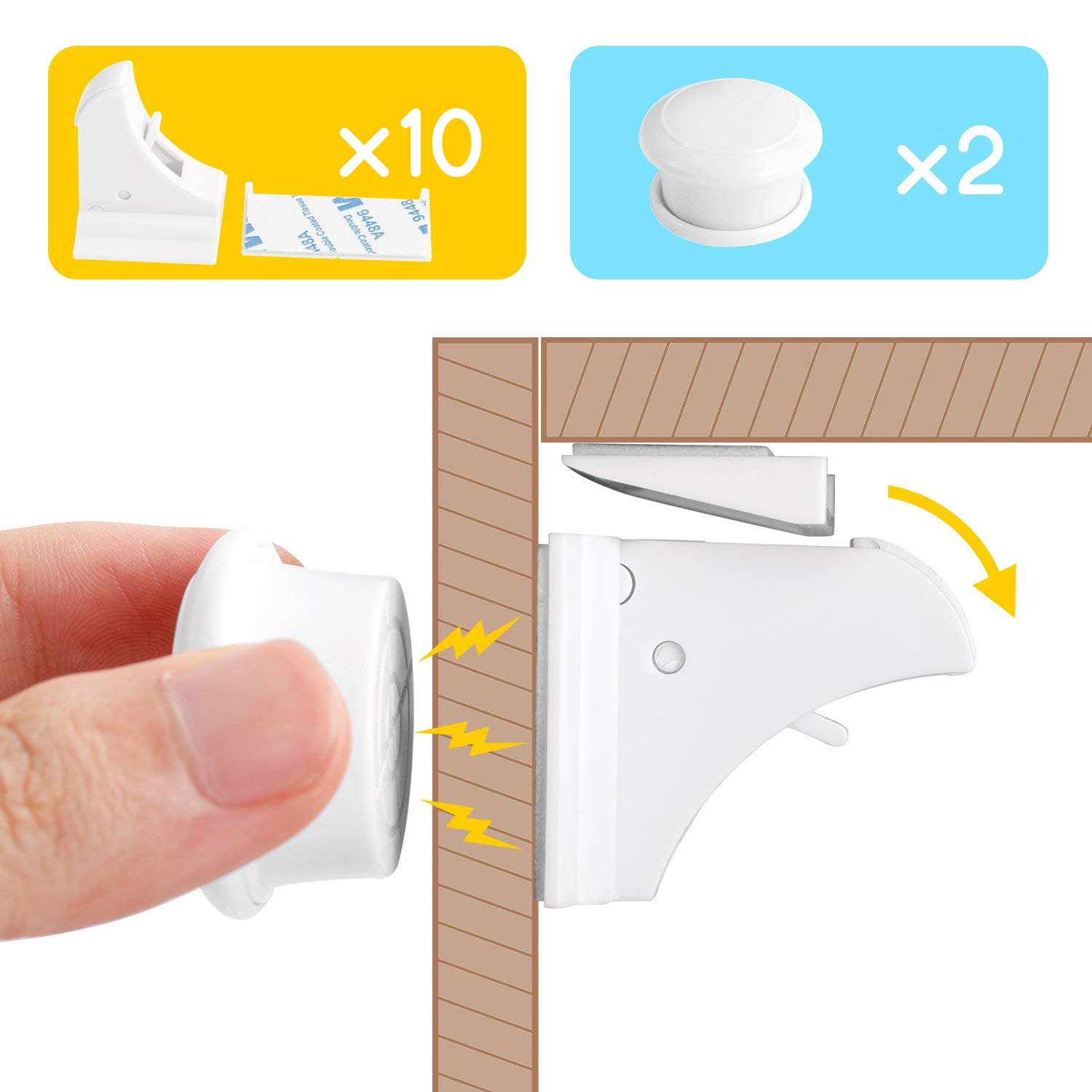 Cierres Seguridad Bebé,Levin Cerradura Magnética Con 10 Cierres 2 Llaves para Armario,Guardarropa,Con 3M Pegatinas Adhesivas Protege Niños