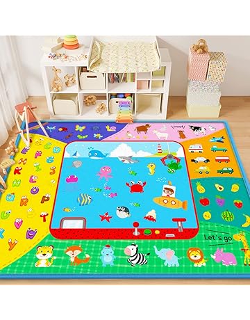 Baby Crawling Mat,Baby Play Mat for Floor,Large Cotton Educational Tummy Time Mat, Foldable Non-Slip Super Soft Padded Baby Playmat for Playing Area Rug Gym Activity for Infants Toddlers Boys Girls