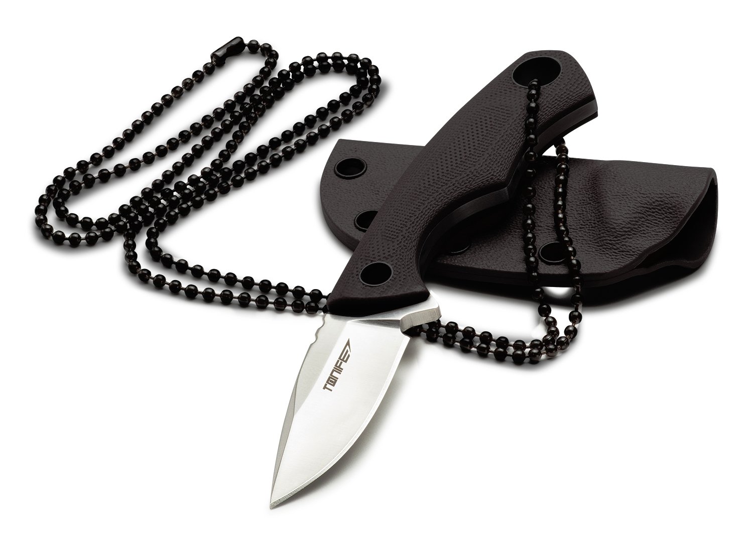 Tonife Fixed Blade Neck Knife Full Tang 4-5/8 Inch Overall with Kydex Sheath and Ball Chain