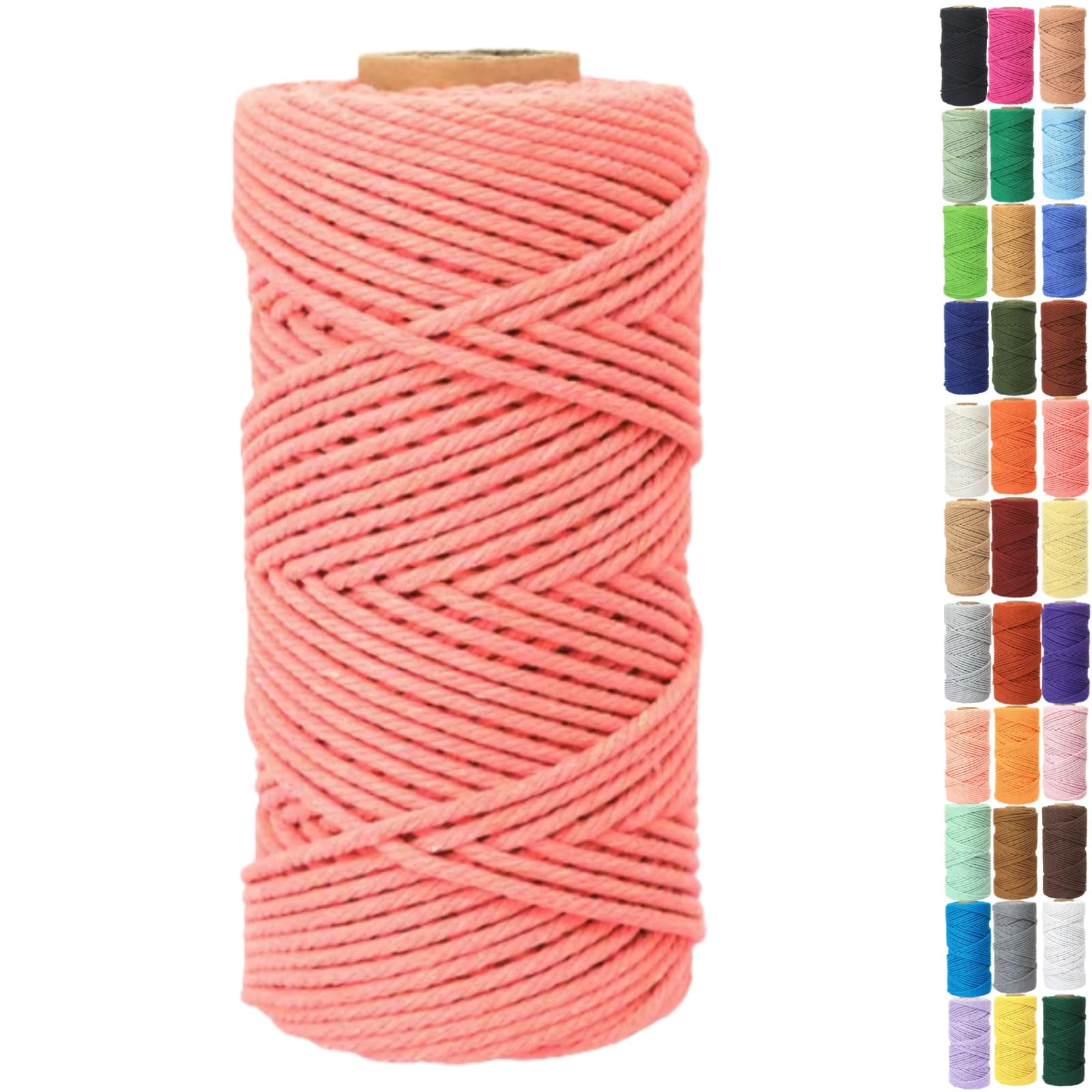 Binwat Macrame Cord Thick Natural Cotton Cord DIY Crafts Yarn Thread Twisted Spool Twine String Cotton Rope for Wall Hanging,Plant Hangers,Knitting,Decorative Projects 4mm x100m (Watermelon pink)