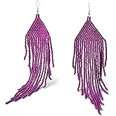 Handmade Beaded Tassel Earrings - Boho Drop Fringe Earrings for Women, Native American Indian Earrings