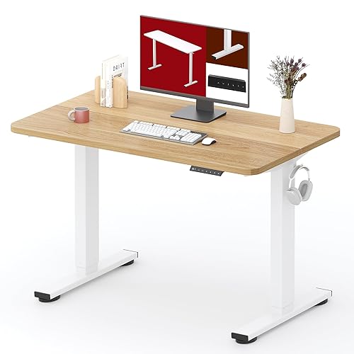 SANODESK Standing Desk Height Adjustable Electric 40x24 Inches Sit Stand Desk for Home Office with Splice Board, White Frame/Maple Top