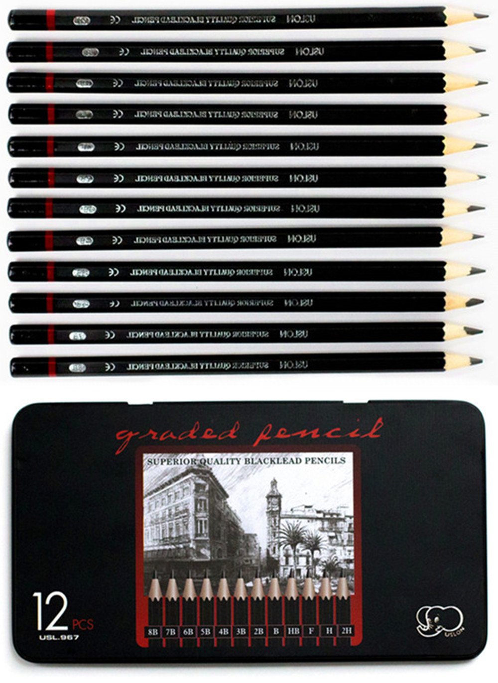 YSLON Professional Sketch and Drawing pencils set,Art Pencil(8B-2H). (24-Count)