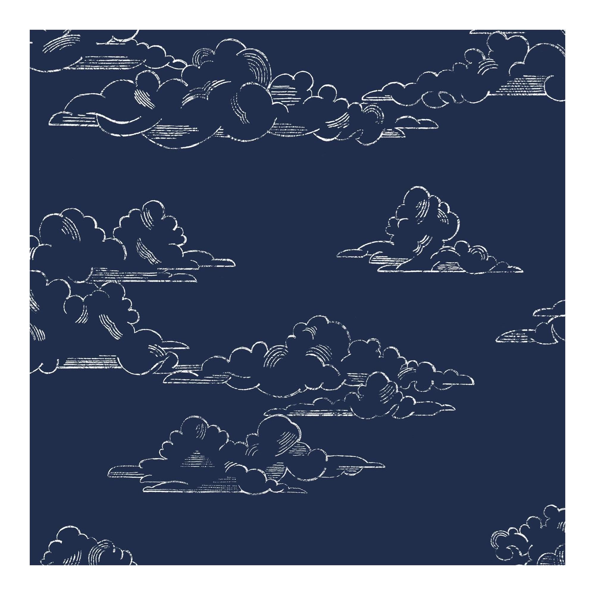 Superfresco Easy Navy Vintage Clouds Wallpaper - Paste the wall - Navy & White Wallpaper - Traditional Vintage Cloud Design - Feature or 4 wall Design - Cover for Small Cracks and Imperfections