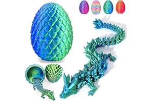 enttgo Dragon Eggs with Dragon Inside,12Inch Dragon Toy,3D Printed Flexible Desk Figure Decors,Easter Basket Essentials,Fidget Toy for Birthday Gift,Easter Basket Stuffers for Autism/ADHD(LaserGreen)