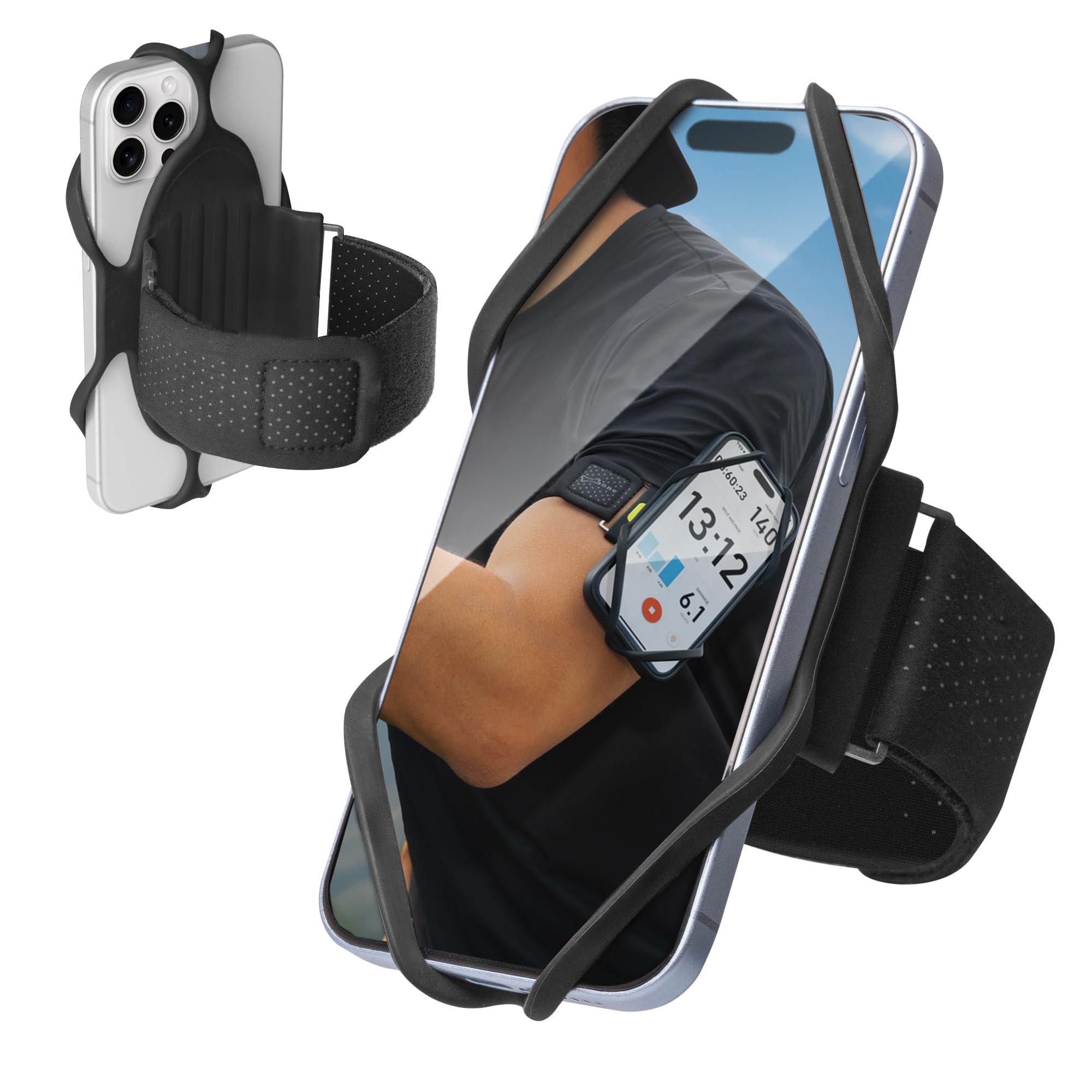 BONE Run Tie 3, Running Phone Armband, Skin-Friendly Silicone Sport Armband with Dual Layer Structure for Heat-Dissipation, Workout Phone Holder for iPhone and 4-7"-7.2" Smartphones (Size L)