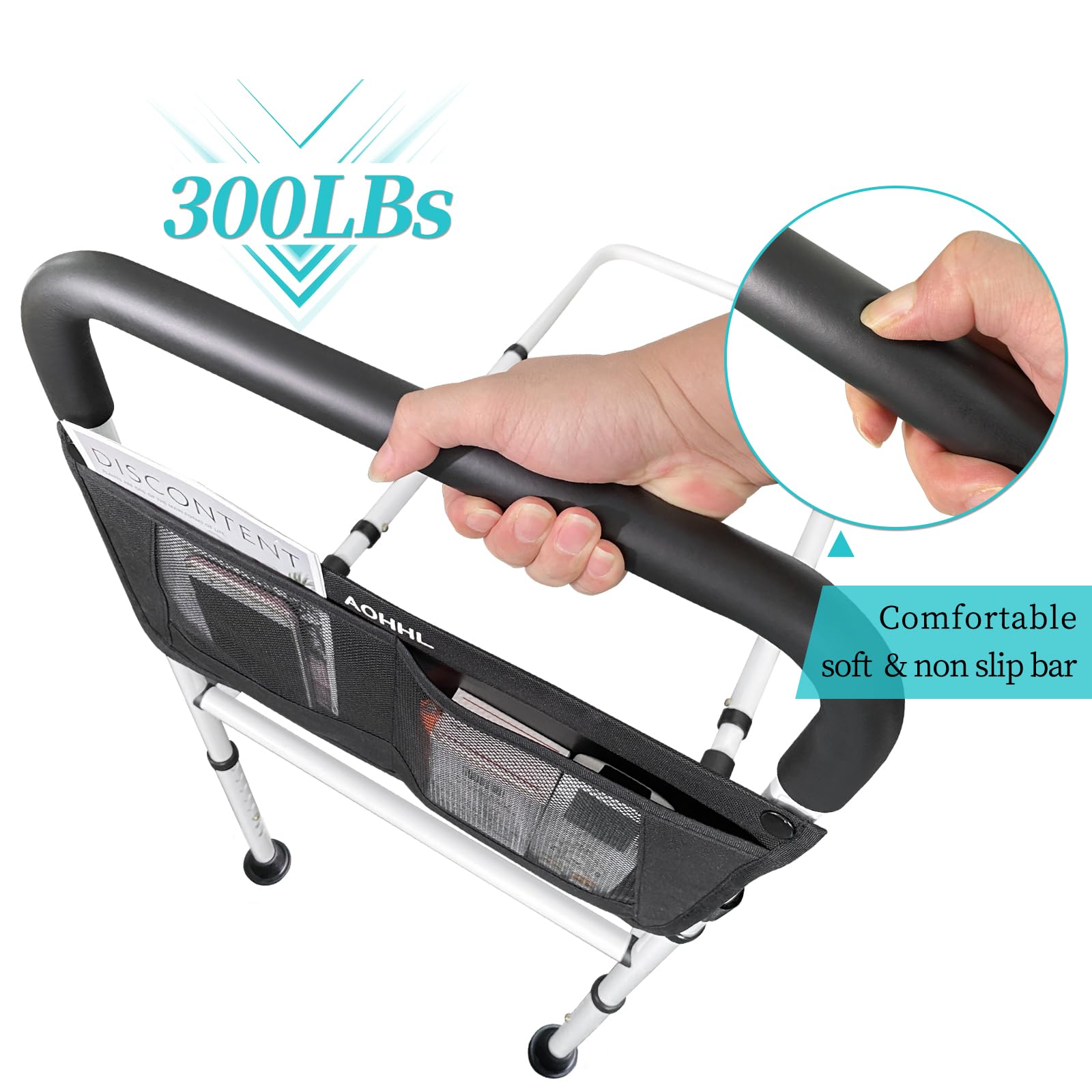 Bed Rails for Elderly Adults Safety with Adjustable Heights Storage Pocket Assist Support Side Railings for Seniors Citizens Slides Under Mattressbed Cane Medical Bed Guard Bed Handles Bars (White)