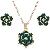 EVEVIC Dainty Flower Pendant Necklace Earrings for Women 14K Gold Plated Hypoallergenic Jewelry Sets