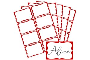 LABELON Red Name Tag Stickers,2"x 3" Valentine's Day Gift Tag Stickers with Red Border 200 Pcs Adhesive Name Tags Sticker Name Badges Labels for Holiday Gift, School, Office, Home, Party