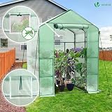 VOUNOT Walk In Greenhouse with Shelves 143x143x195cm Green view 2
