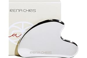 Rena Chris Gua Sha Facial Tools: Stainless Steel Guasha Tool for Face Acupuncture Therapy, Facial Massager for Jawline Sculpting and Puffiness Reducing (Silver)