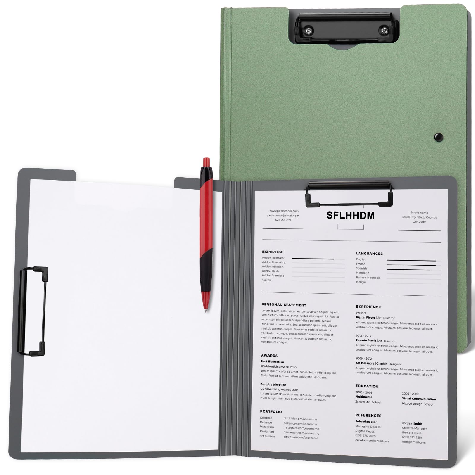 Photo 1 of 1 PCS A4 Clipboards Foldable,Folding Clipboard,360°Cover Folder Clipboard,Plastic Clipboards with Double Low Profile Clip,A4 Size File Folder Storag Clip Board for A3 A4 Paper Clip Boards-Dark Green
