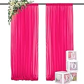 DUOBAO 2 Panels Hot Pink Curtains 2.4x10ft - Chiffon Backdrop Drapes Washable Hot Pink Backdrop for Party Birthday Wedding Bachelorette Photo Booth
