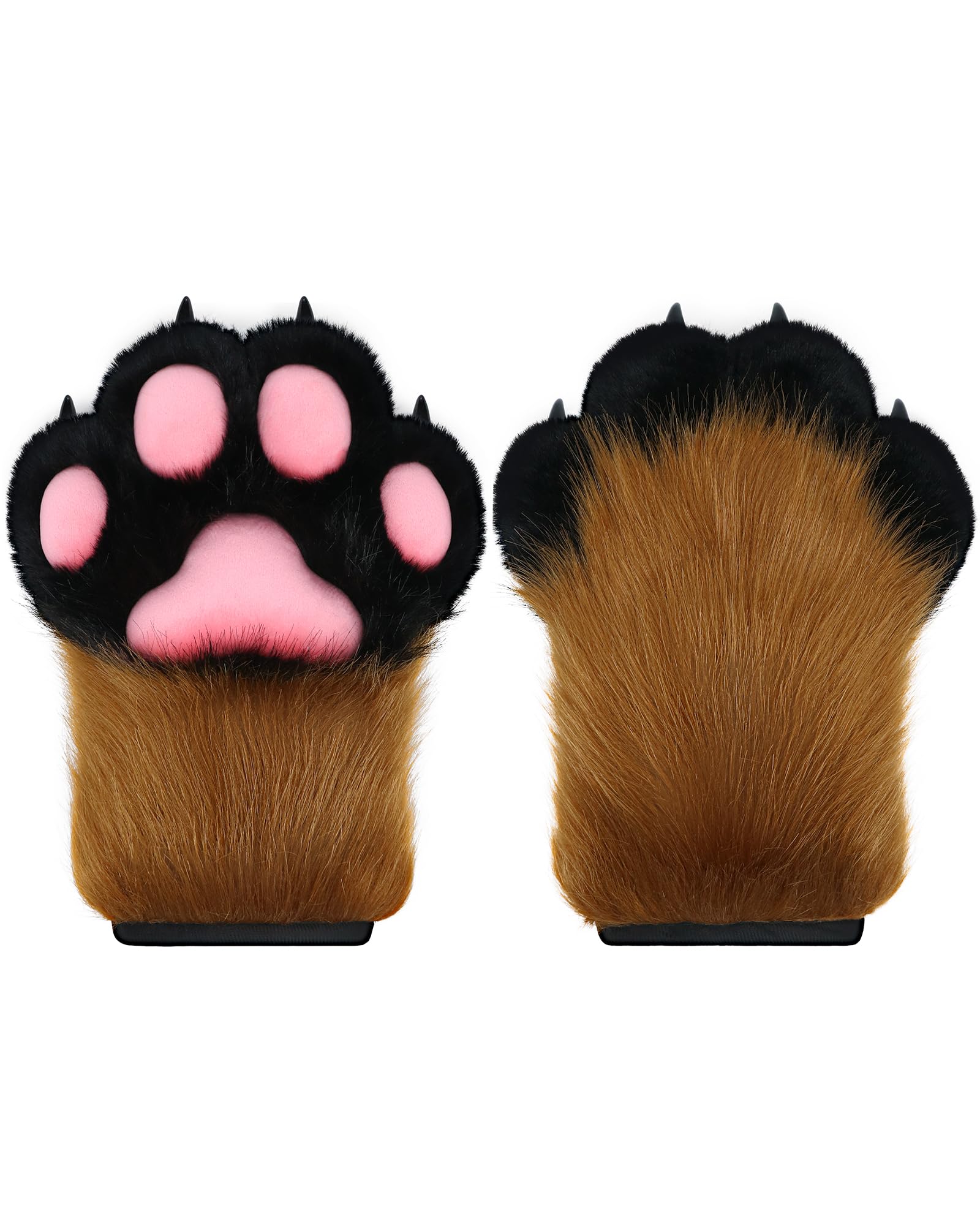 ZFKJERS Cosplay Animal Extended Fluffy Plastic Claws for Cat Fursuit Paws Gloves Adults Costume Accessories Set (Brown)