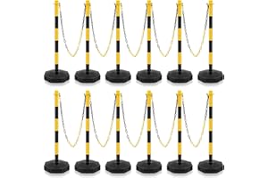 Konohan 12 Sets 34 Inch Parking Cone Delineators Post Traffic Cone Plastic Stanchion Set Stands Parking Barrier with Base 6.6 ft Chain S Hooks Reflective Collar (Yellow,Black)