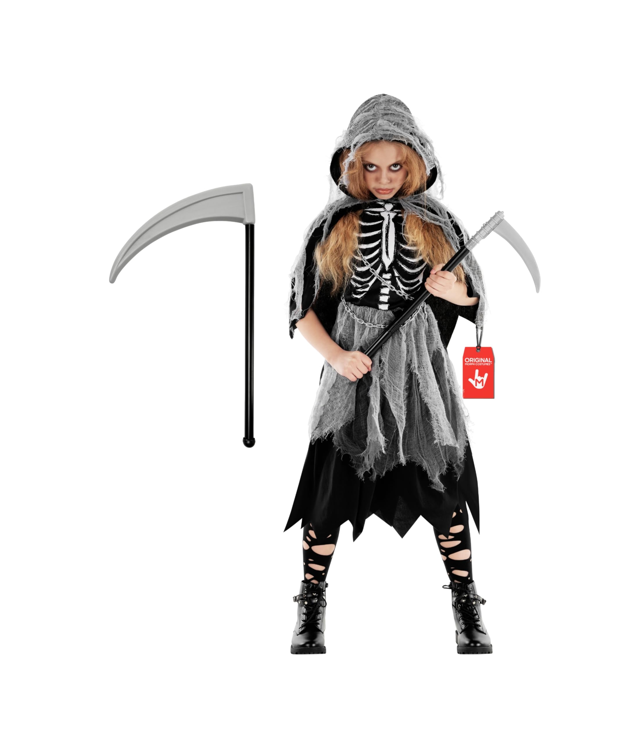 Morph Girl Grim Reaper Costume For Kids - Halloween Reaper Outfit For Girls - Spooky Dress Up Fun, Small