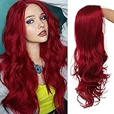 Amnenl Red Lace Front Curly Wave Long Wigs for Women Heat Resistant Hair Wig Natural Looking Halloween Cosplay Party Wig
