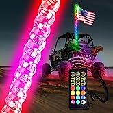 Beatto 5FT(1.5M) RF Remote Control RGB LED Whips Light with Dacning/Chasing LED Antenna Light for Off-Road Vehicle ATV UTV RZR Jeep Trucks Dunes
