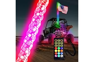 Beatto 5FT(1.5M) RF Remote Control RGB LED Whips Light with Dacning/Chasing LED Antenna Light for Off-Road Vehicle ATV UTV RZR Jeep Trucks Dunes