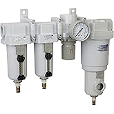 PneumaticPlus SAU470-N04DG-MEP 4 Stage Compressed Air Drying System - Particulate Filter, Coalescing Filter, Pressure Regulator & Water Separator, 1/2" NPT - Auto Drain, Metal Bowl for compressor