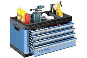 LARBANKE 4-Drawer Tool Box with Lock&Keys,Portable Tool Box with Multifunctional Countertop,with Drawer Liner&Connecting Holes, Stacking with Same-Series 5&7-Drawer Tool Chests to Combine a Larger One