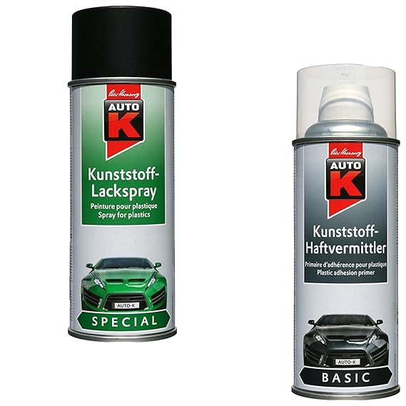 KWASNY_bundle LACKIERSET Kunststoff-LACKSPRAY Schwarz + Kunststoff-HAFTVERMITTLER JE 400 ML