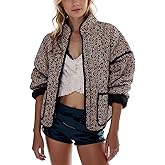 Omoone Women's Cropped Quilted Jacket Floral Printed LightWeight Padded Puffer Cardigan Coat Outwear