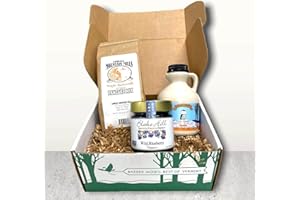 BARRED WOODS Taste of Vermont Gift Box with Maple Syrup, Pancake Mix, and Jar of Blake Hill Wild Blueberry Preserve