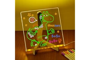 SUPRBIRD LED Note Board with 7 Colors Pen, Acrylic Dry Erase Board with Light, Glowing Acrylic Message Marker Board, Light up Dry Erase Board with Stand as a Glow Memo Board Note (7.9 * 7.9 in)