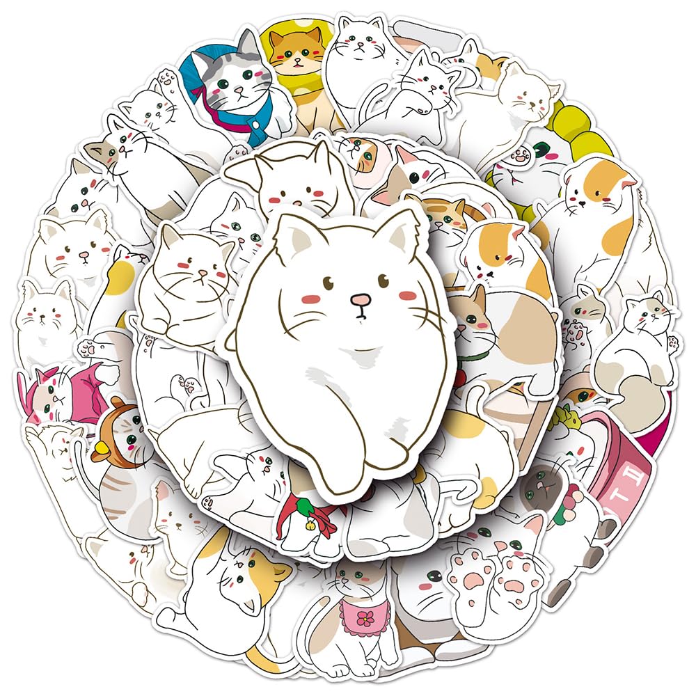 Lovely Cat Vinyl Stickers, 50 PCS Waterproof Illustrated Animal Decals for Laptops, Scrapbooking, Journals, Notebooks, Water Bottles, Suitcases, Phones & DIY Decor