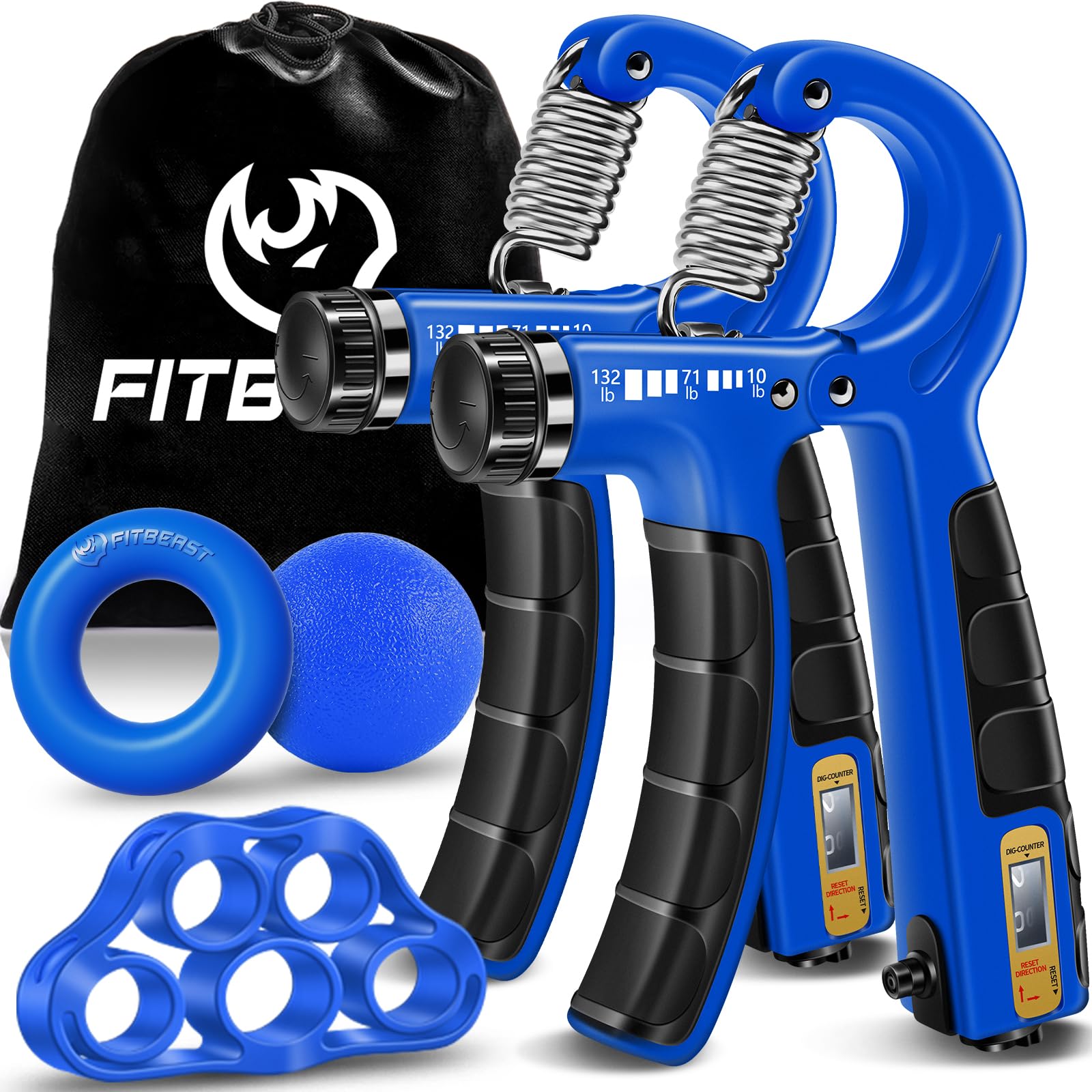 Photo 1 of ***MISSING PIECES -SELLING AS IS *** FitBeast Hand Grip Strengthener Workout (1 Pack), 1 Forearm Grip Adjustable Resistance Hand Gripper, Dark Blue