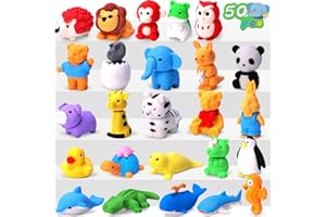 3 otters 50 Pack Animal Erasers for Kids, Desk Pets Classroom Prizes for Classroom Back to School Supplies, 3D Desk Pets Puzzle Mini Fun Erasers Pencil Eraser for Kids Party Favors Treasure Box Toys