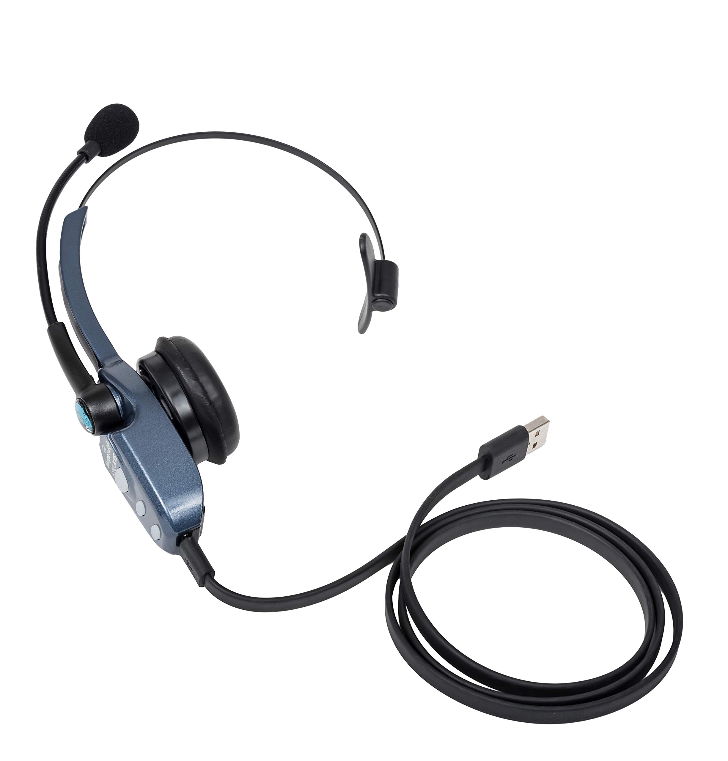 BlueParrott B250-XTS Mono Bluetooth Wireless Headphones 91% Noise Canceling Over Head Trucker Headset with Mic, Lightweight Design with Adjustable Headband, 20 hrs. Talk Time, Blue