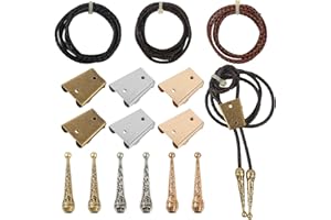 ASUNFO Bolo Tie Making Kit 6 Pcs Iron Bolo Tie Slide Clasps 6 Pcs Alloy Cord End Caps 3 Pcs Leather Cords Strings