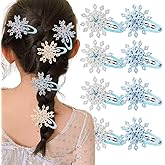 8PCS Snowflake Hair Clip Blue White Christmas Hair Accessories for Women Xmas Bow Hair Clip Festive Snowflake Hairpins Holiday Hair Accessory