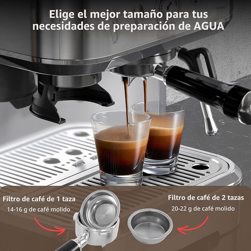 Máquina de café italiana automática com moinho integrado – 15 bares e controlo PID – espresso profissional em casa com bico a vapor, tanque de 2,3L, aço inoxidável, prata