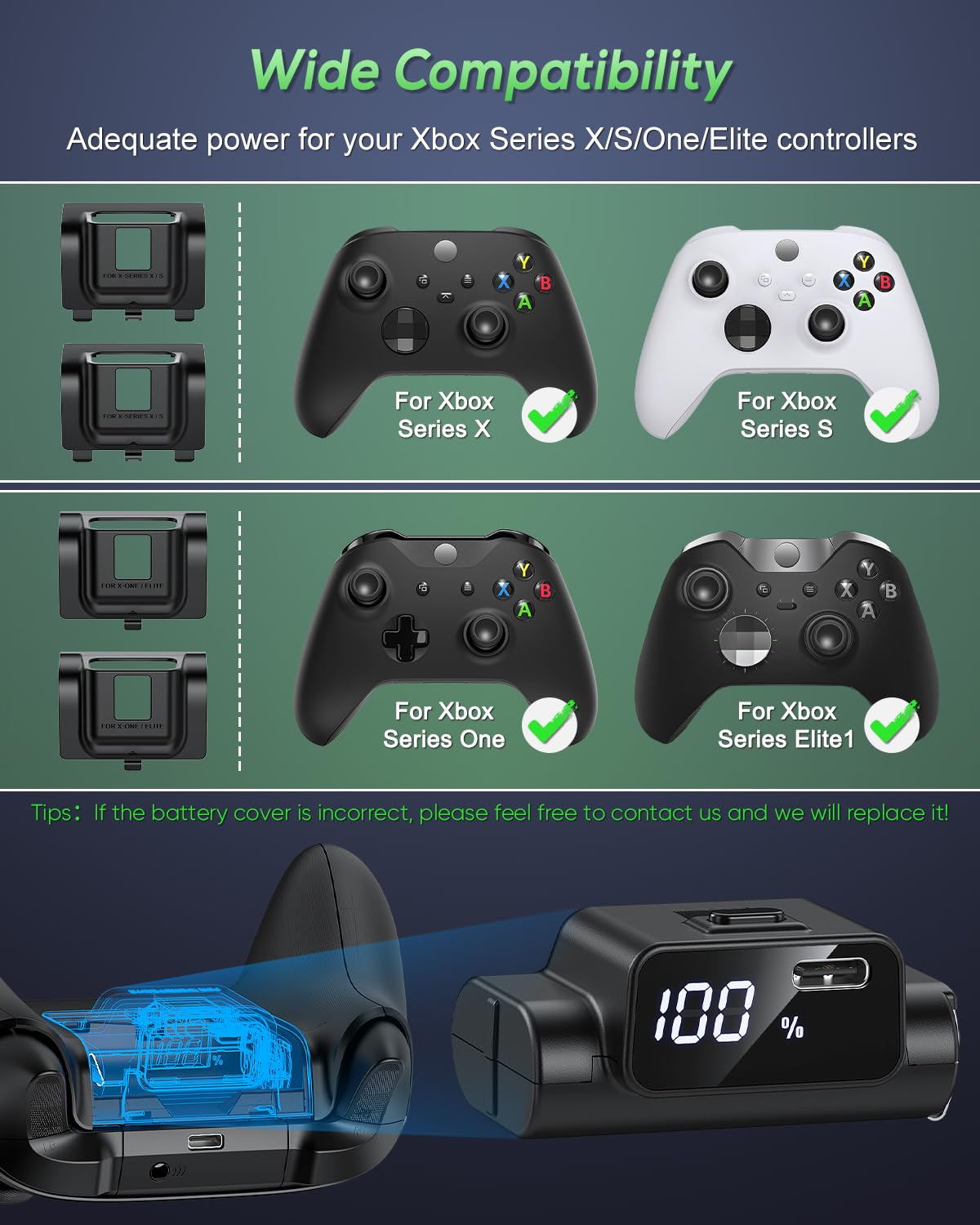 [LED Display] YUANHOT Rechargeable Battery Pack for Xbox Series X/S/One/Elite, 2 Pack 5520mWh Fast Charging for Xbox Controller Battery Pack, Remote Play and Charge Kit for Xbox Series X/S Accessories