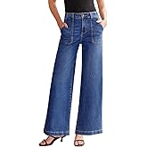 Sidefeel Womens Wide Leg Jeans High Waisted Stretchy Straight Leg Baggy Denim Pants with Pockets