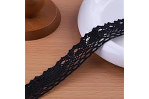 DYSHIPEN 20 Yards x 1 Inch Lace Ribbon Vintage Lace Trim Crochet Cotton Lace Edge for Christmas Package DIY Sewing Wedding Bridal Dress,Costume,Crafts and Sewing (Black)
