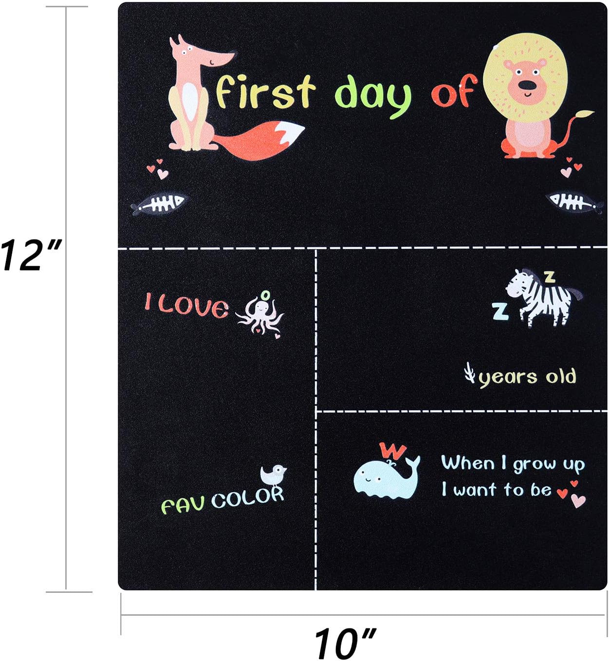 WONFUlity First Day of School Chalkboard 1st & Last Day of School Chalkboard Sign, Back to School Double-Side Reusable Board with Waterproof 12" × 10" Photo Prop, Fox Theme : Office Products