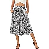 Berydress Midi Skirt for Women with Pockets 2025 High Waist A Line Casual Summer Boho Flowy Tiered Ruffle Beach Skirts