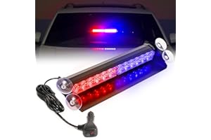 BooYu 14.8in LED Windshield Emergency Strobe Dash Light Bar 12/24V Interior Visor Deck Flashing Hazard Safety Warning Lights for Police Law Enforcement POV Trucks Vehicles [Red/Blue][12 LEDs][18W]