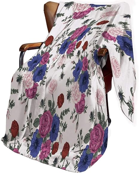 Amazon アネモネの花 ひざ掛け バラのブーケアネモネトルコギキョウカラフルなコサージュ寝具植物デザイン装飾 150cm X 130cm ソファ オフィス 車用 おしゃれ 北欧風 プレゼント 多色 ブランケット 毛布 オンライン通販