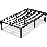 VIPSHOW 12 Inch Twin Size Bed Frame, 3500Lbs Heavy Duty Metal Platform with Round Corner Legs Mattress Slide Stopper, Steel Slat Support No Box Spring Needed, Noise Free, Non-Slip, Easy Assembly