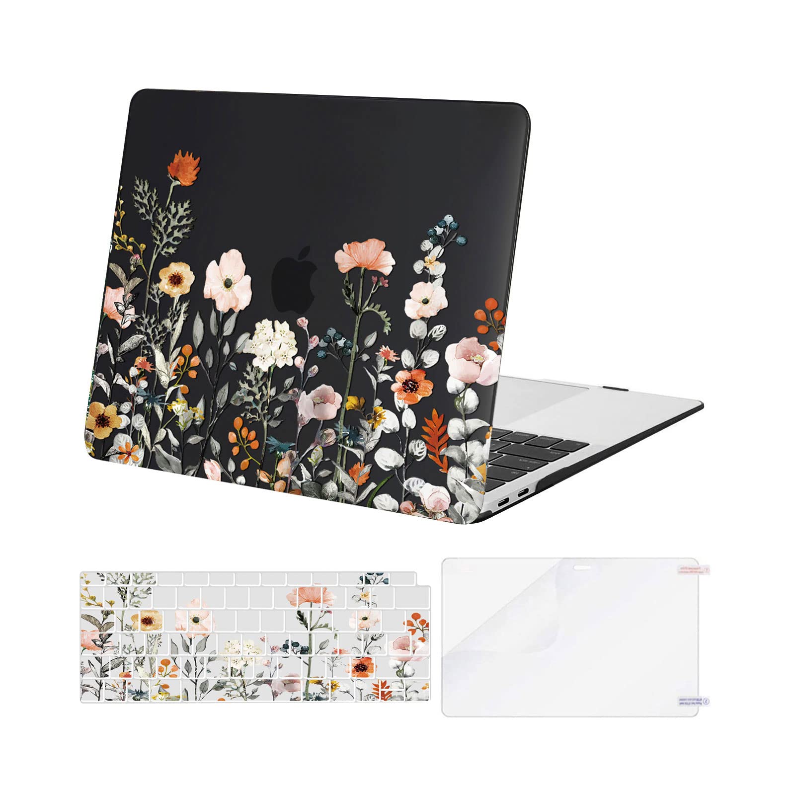 MOSISO Compatible with MacBook Air 13 inch Case M1 2021-2018 A2337 A2179 A1932, Garden Flowers Hard Shell Compatible for MacBook Air M1 Case 13.3 inch & Keyboard Cover &Screen Protector, Black