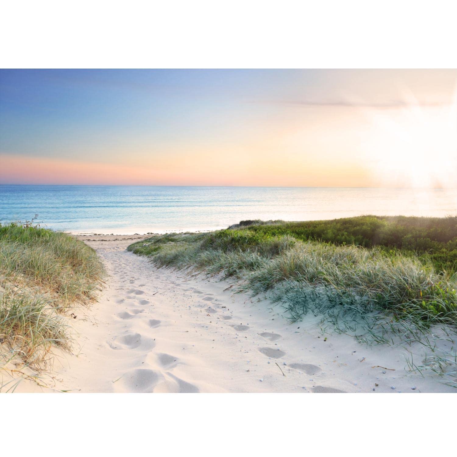 Runa Art Photo Wallpaper Beach and sea Sunset 352 x 250 cm Non-Woven Wall Art XXL Moderne Living Room Bedroom Blue Beige 9008011a