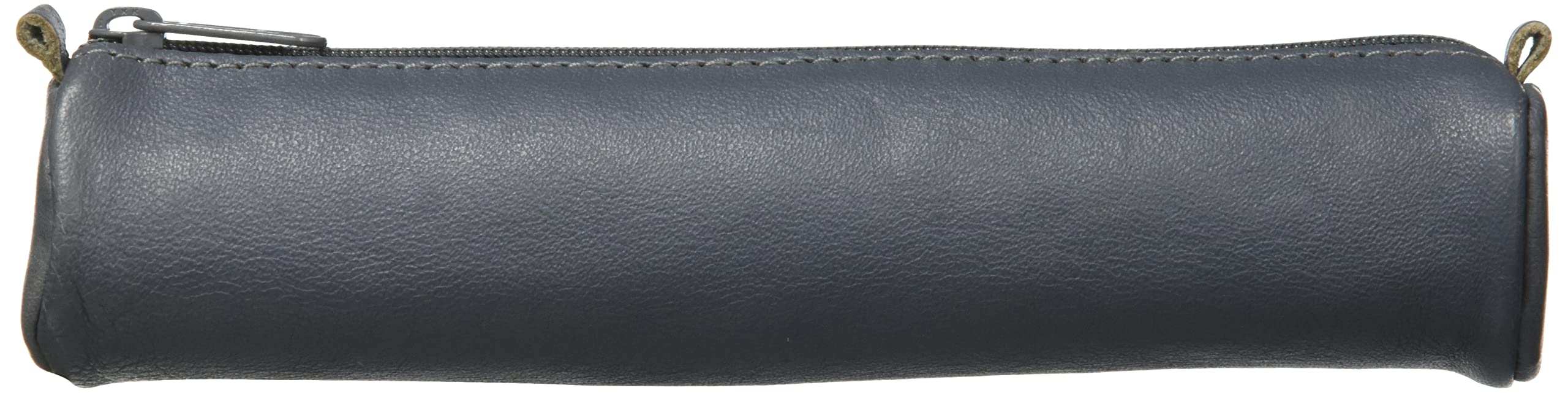 Clairefontaine 77034C - Collection Age Bag - A Small Round Pencil Case in Grey Genuine Lambskin Leather - Dimensions: 18.5 cm x 4 cm - Manufactured in France