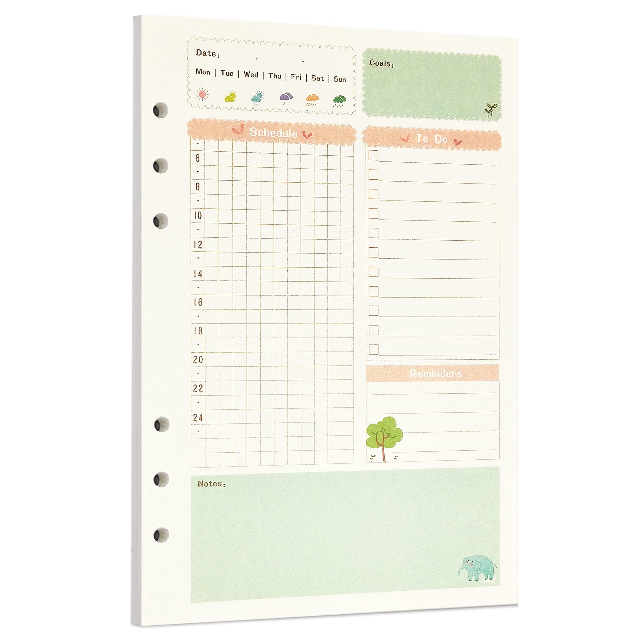 Zelten 45 Sheets 90 Pages Colorful Loose Leaf Punched Paper Refills Paper for 6 Hole Binder Personal Organizer Diary Notebook Refillable Planner (A5, Fairy Tale Daily Planner)