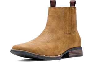 IUV Cowboy Boots For Men Square Toe Ankle Boots Western Chelsea Boot Casual Dress Slip On Men Shoes