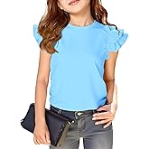 Haloumoning Girls T Shirts Double Layer Ruffle Short Sleeve Kids Summer Crewneck Tunic Tee Tops 5-14 Years